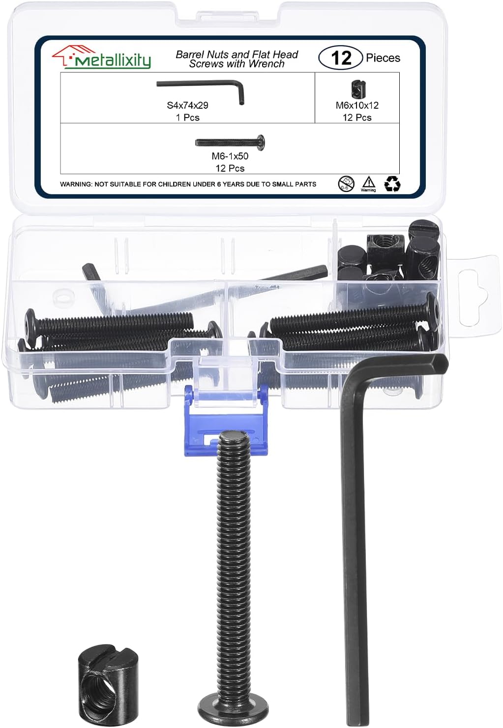 Kit tuercas m6 para muebles con llave 12 pzas color negro