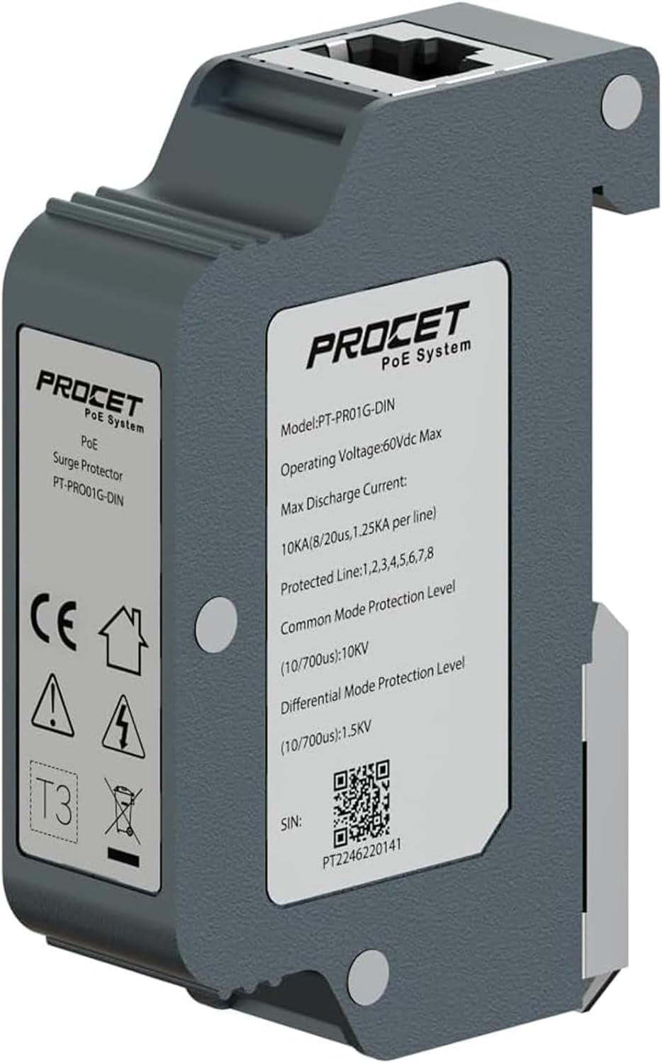 Protector sobretensiones Ethernet riel DIN 20kV 10Gbps POE