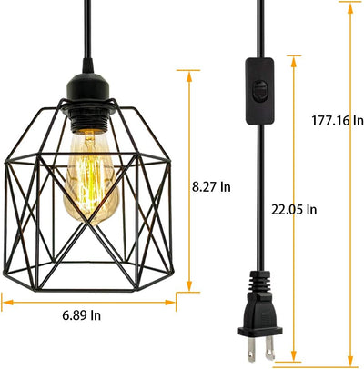 Lámpara colgante enchufable E26 jaula negra vintage cocina sala