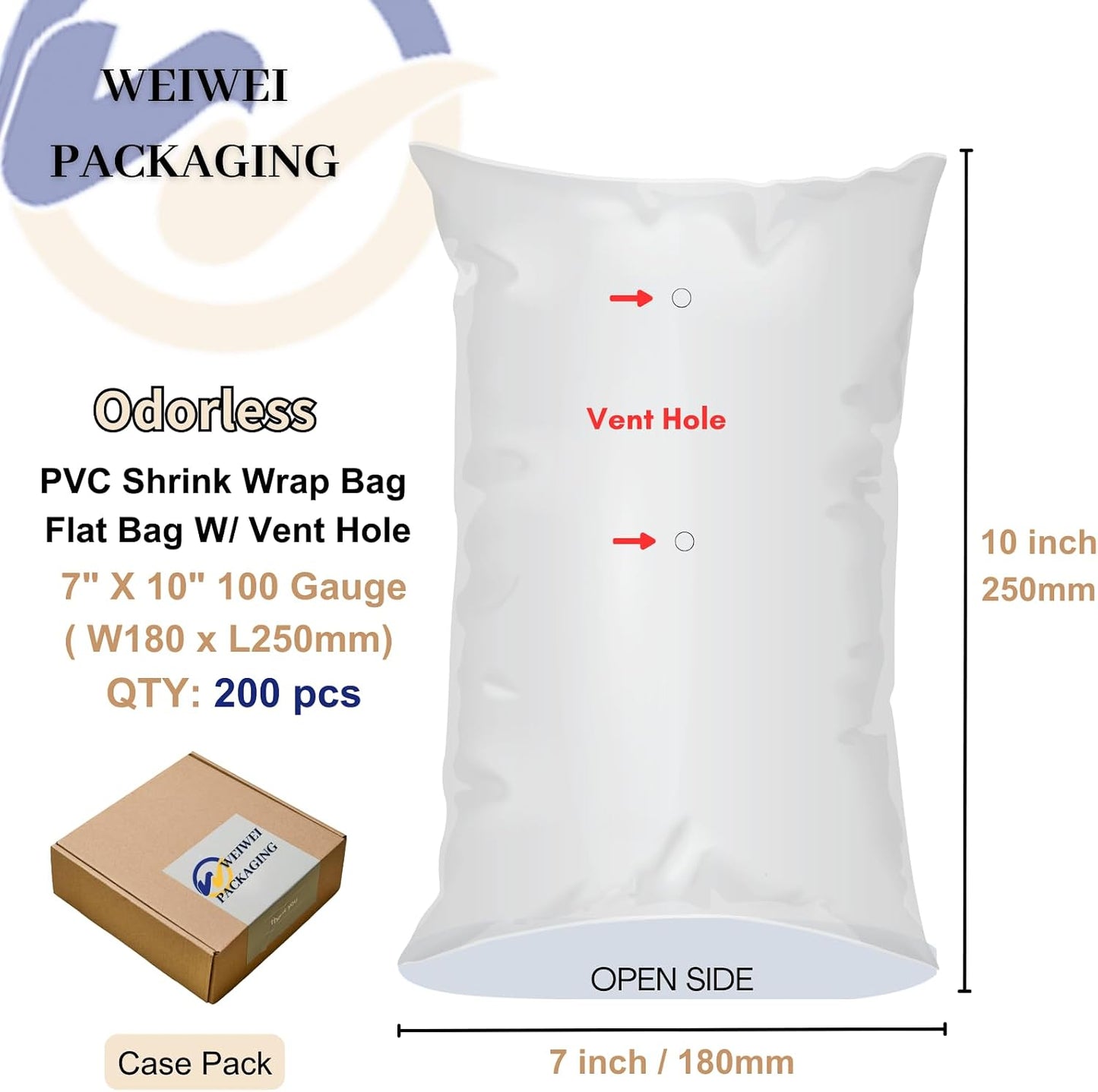 Bolsas termorretráctiles PVC 7x10pulg 200uds con ventilación