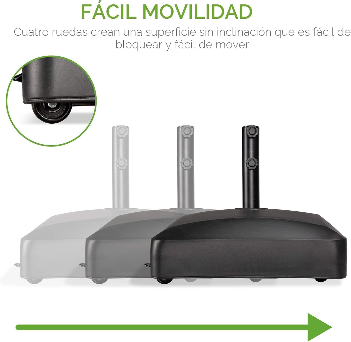 Base sombrilla rellenable 123 lb con 4 ruedas y seguros
