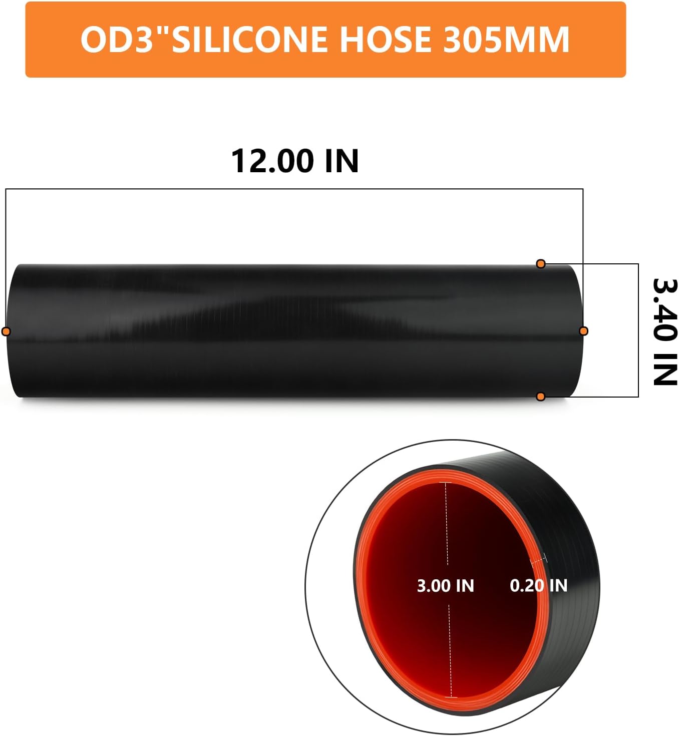 Manguera silicona 3" diámetro con acopladores 12"