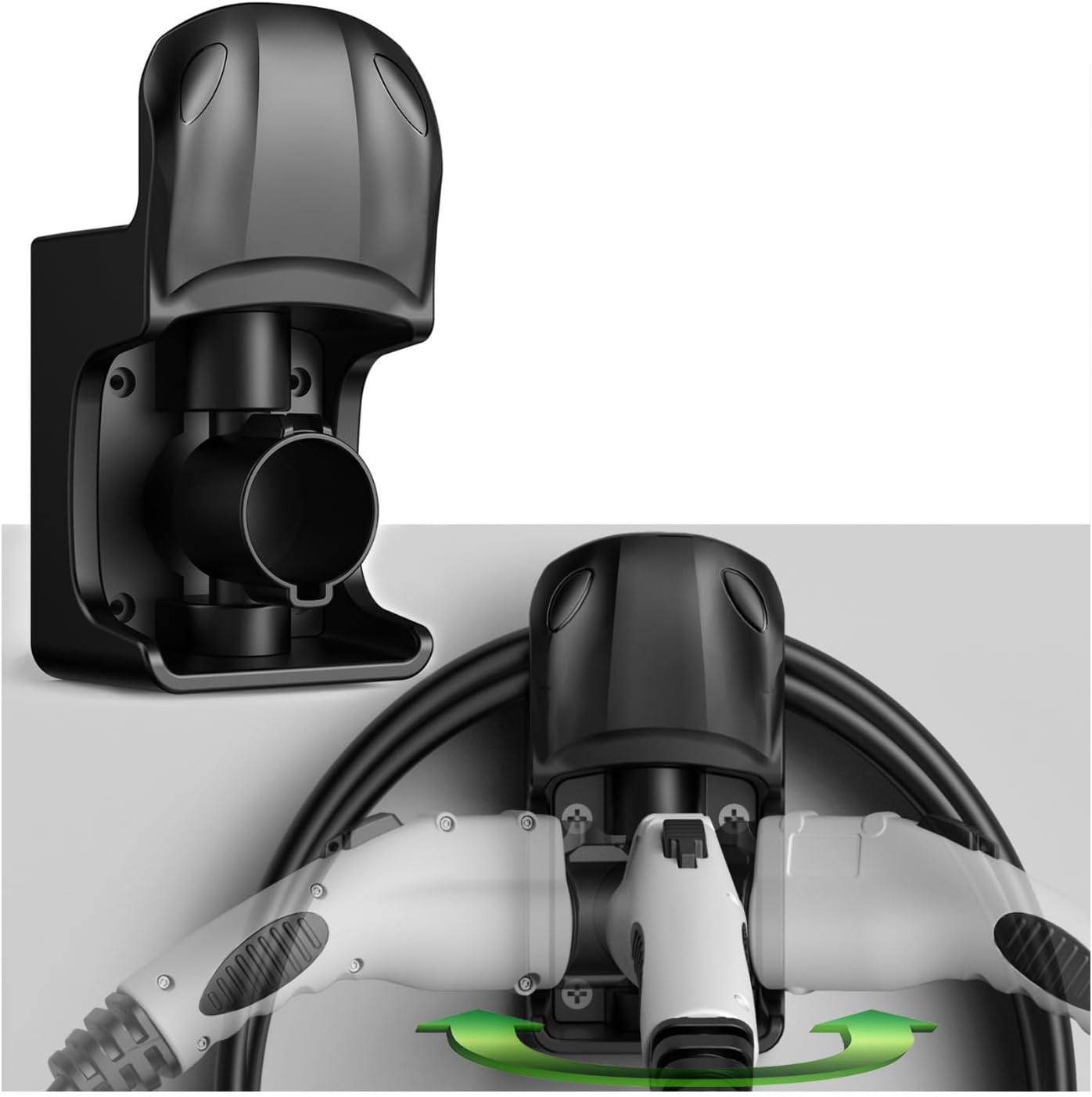 Soporte pared cargador EV con perchas giratorias