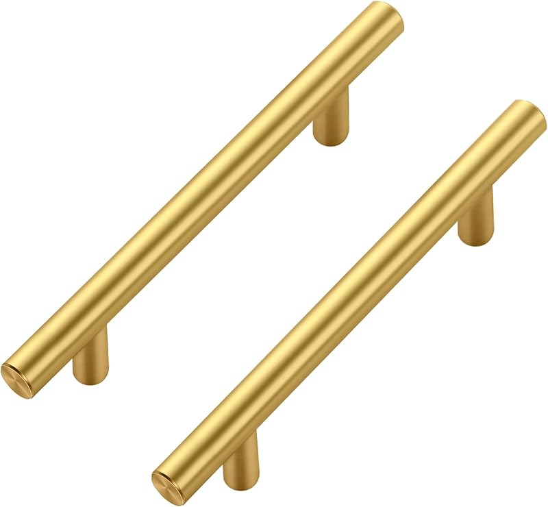 60 Manijas Tiradores Dorados Acero Inox 4" Barra T
