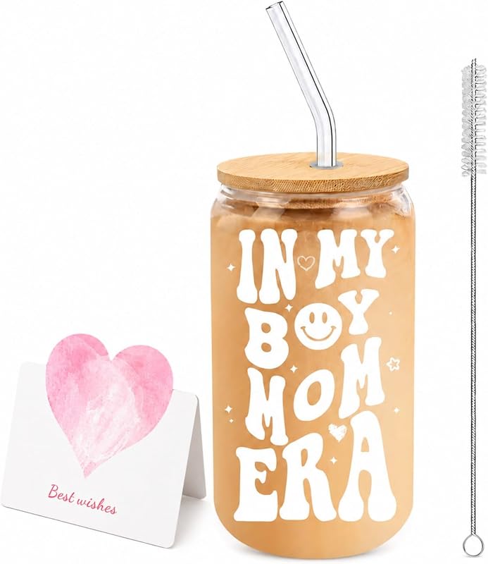 Taza vidrio 16oz con pajitas y tapa para mamá