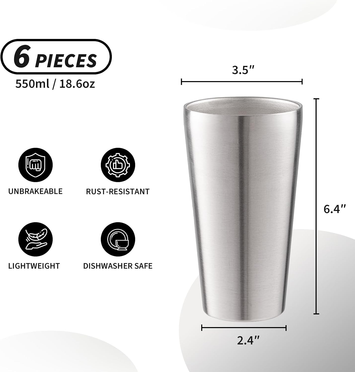 6 Pzas Tazas Acero Inox Doble Pared 18.6oz Reutilizables
