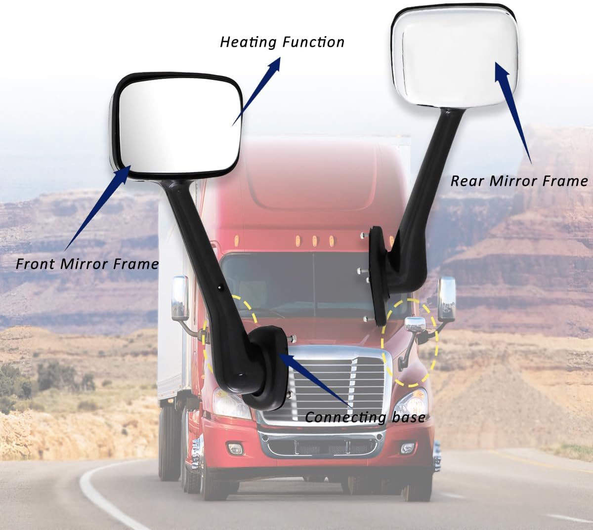 Conjunto espejos capó Freightliner 08-17 plateado