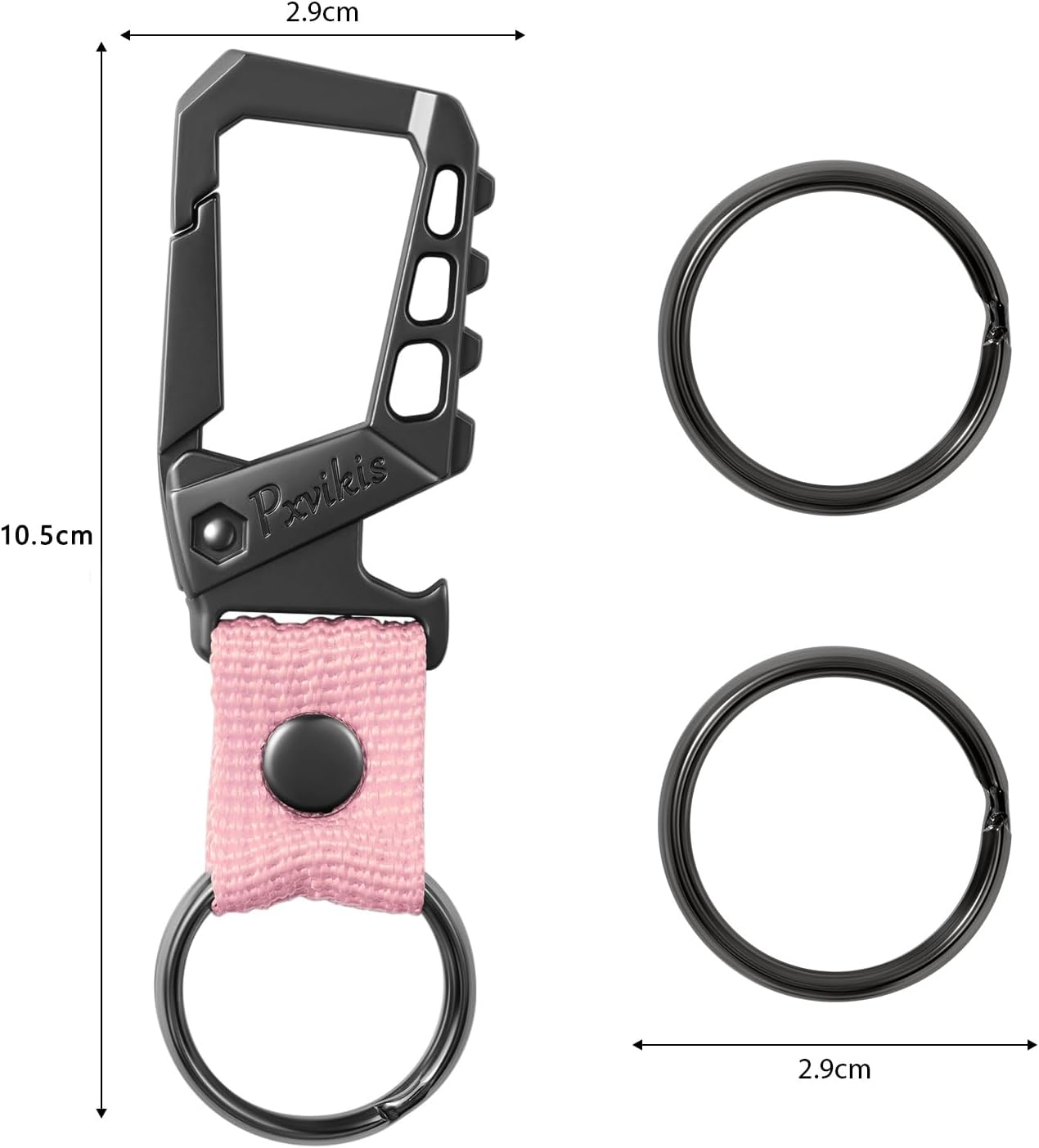 Llavero metal con clip mosquetón y correa unisex