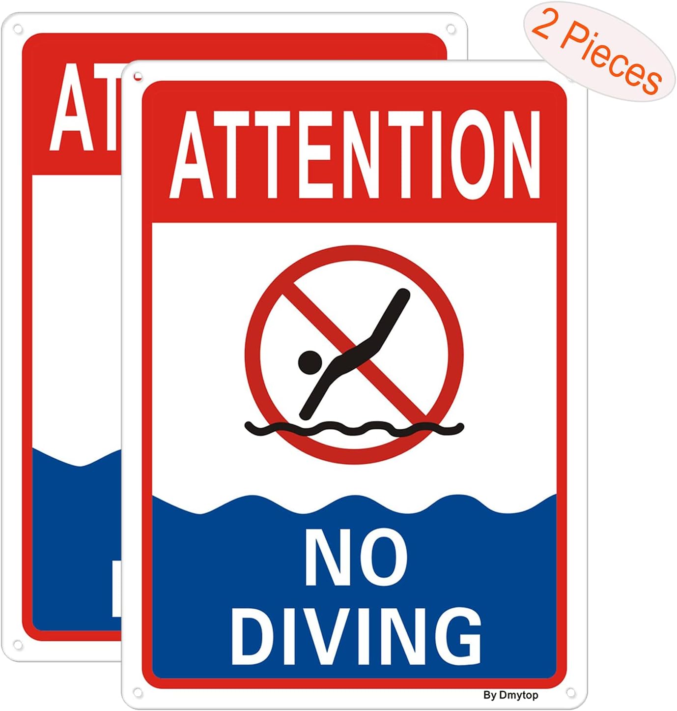 2 Carteles Piscina Aluminio Sin Buceo 10x7" UV Impermeable