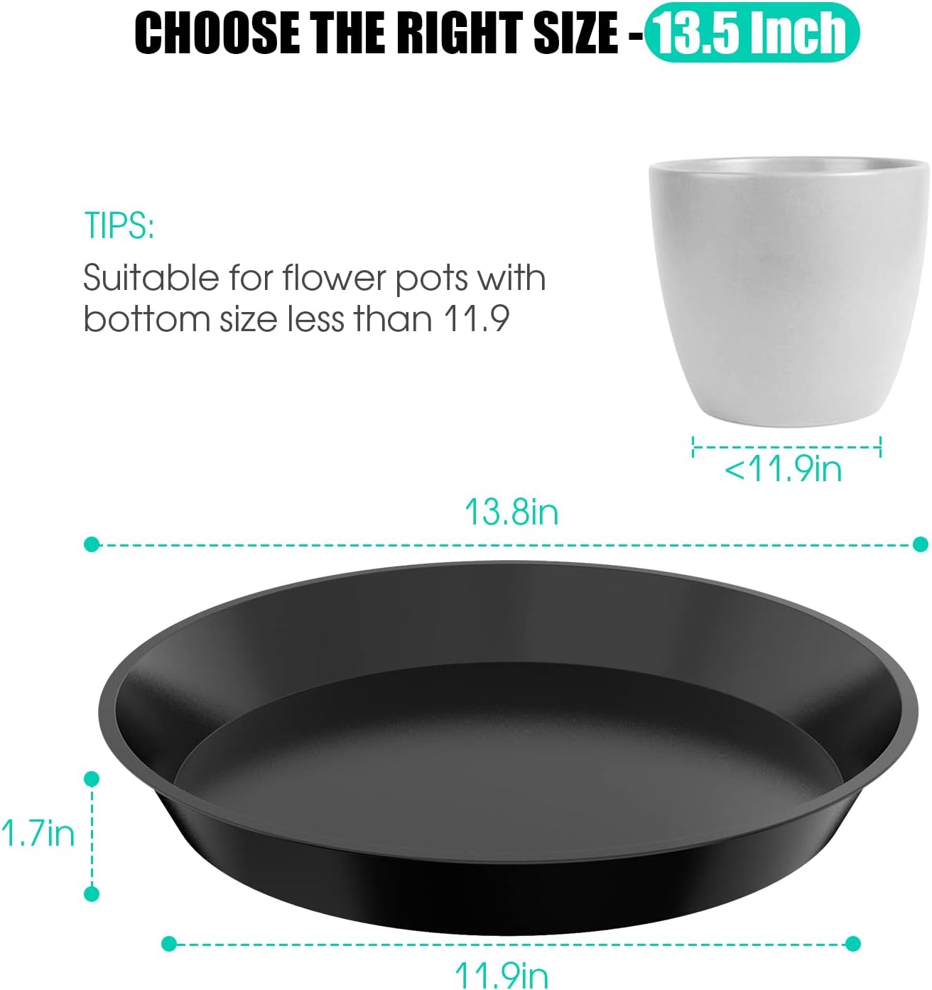 6 Platillos para plantas 4-22" plástico resistente