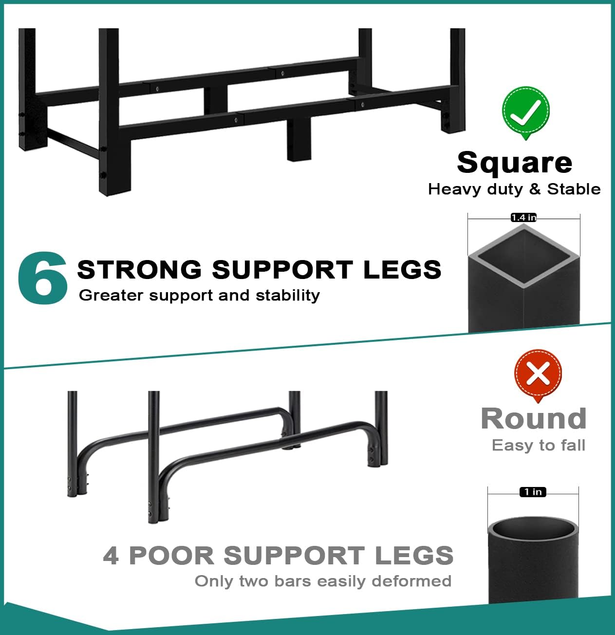 Soporte madera leña 4ft apilador negro interiores exteriores