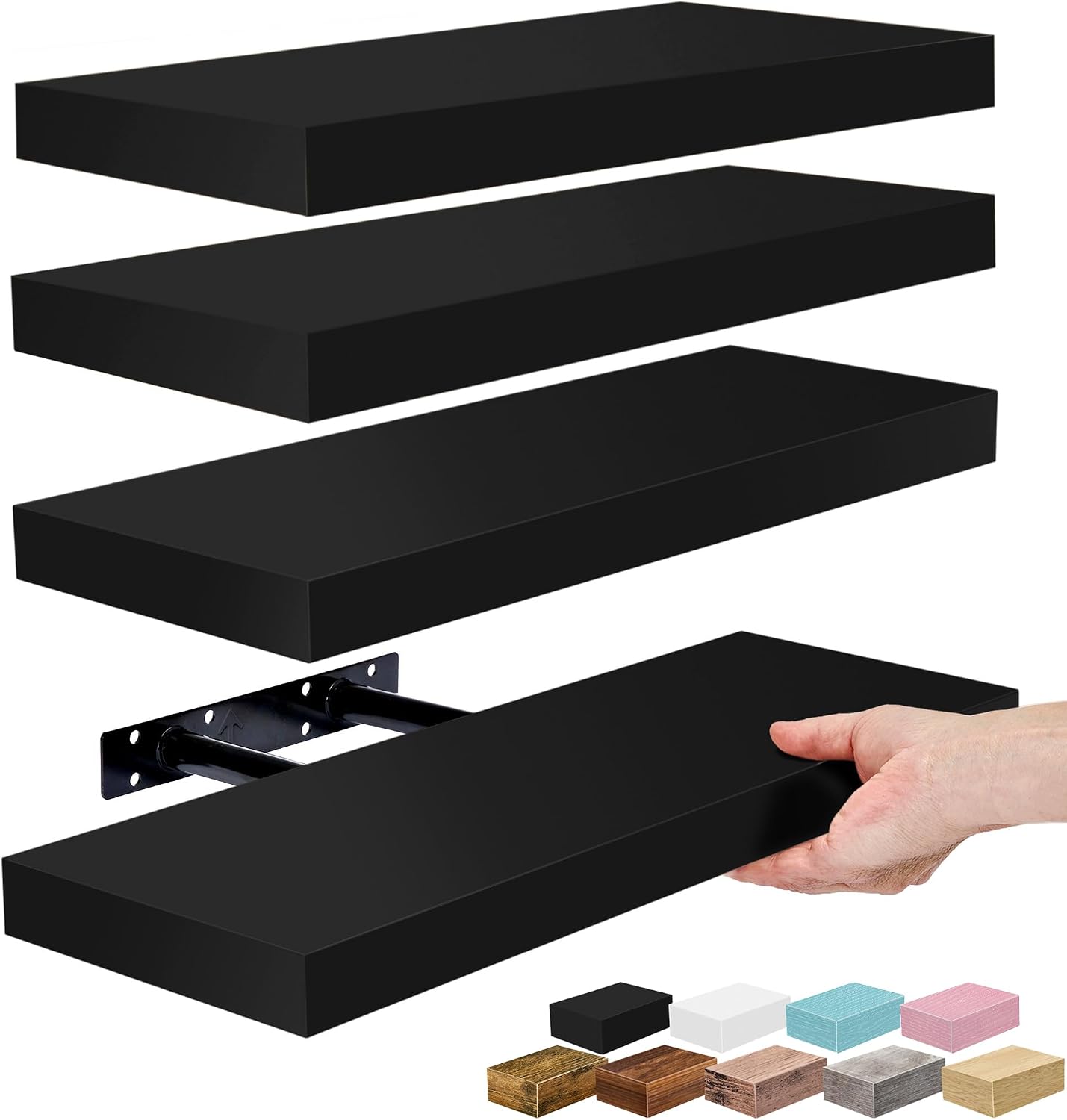 Estantes flotantes negros 16pulg para baño cocina dormitorio