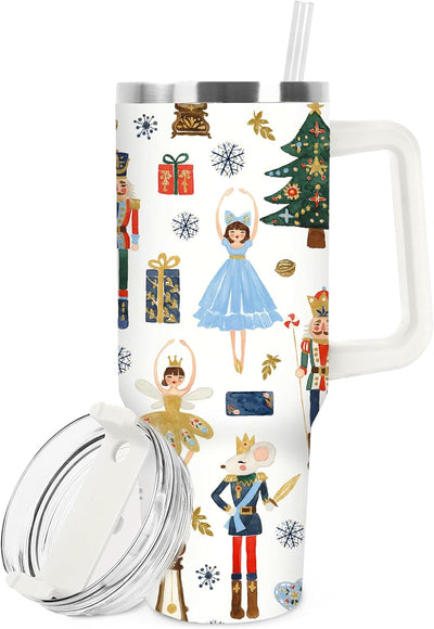 Vaso Navidad acero inox 40oz con tapa pajita asa