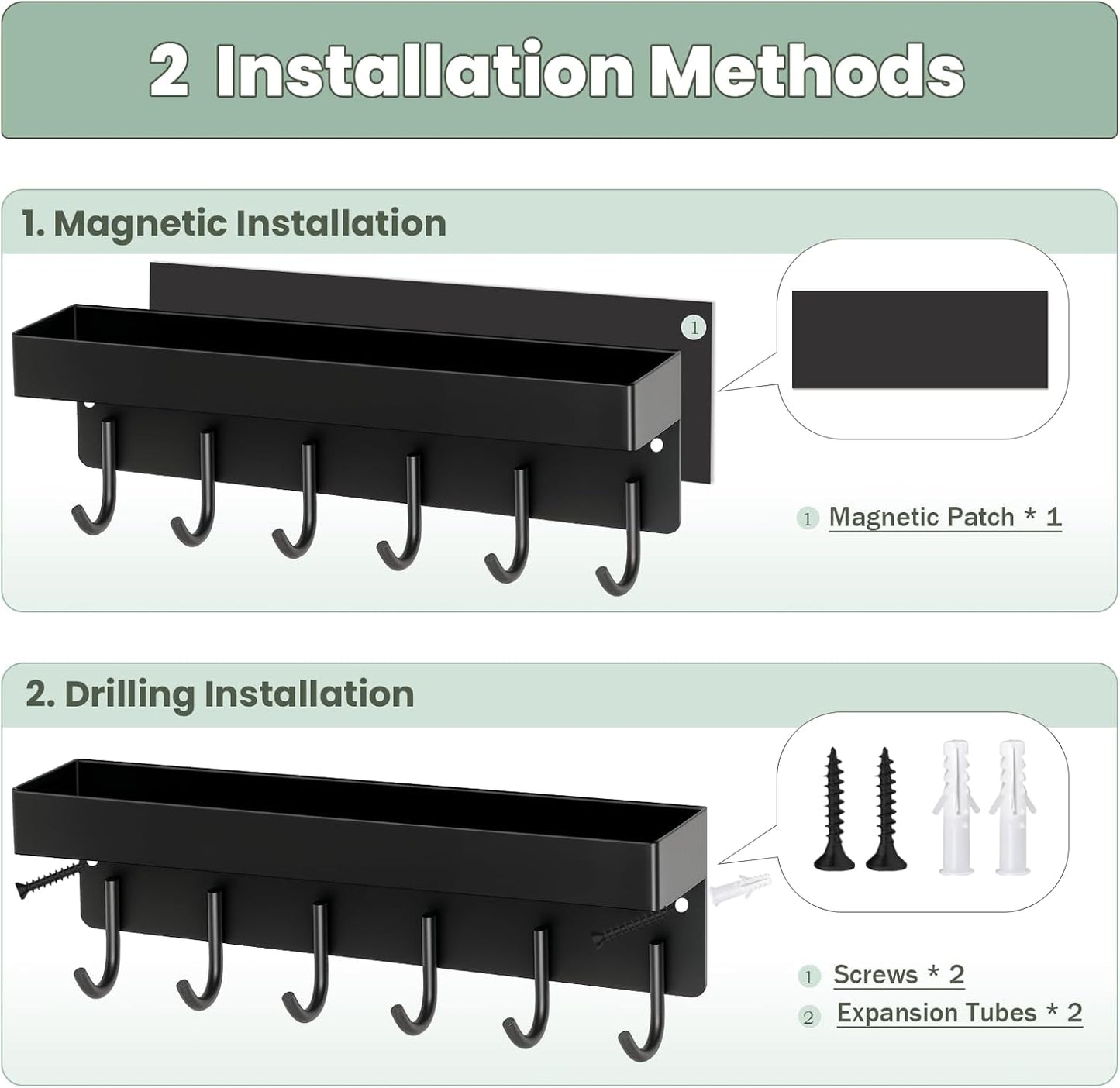 Soporte magnético llaves pared 9.6" 6 ganchos negro