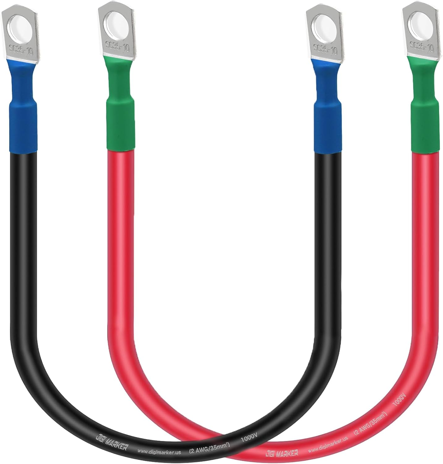 Cables batería 2 AWG 12pulg cobre auto marina solar