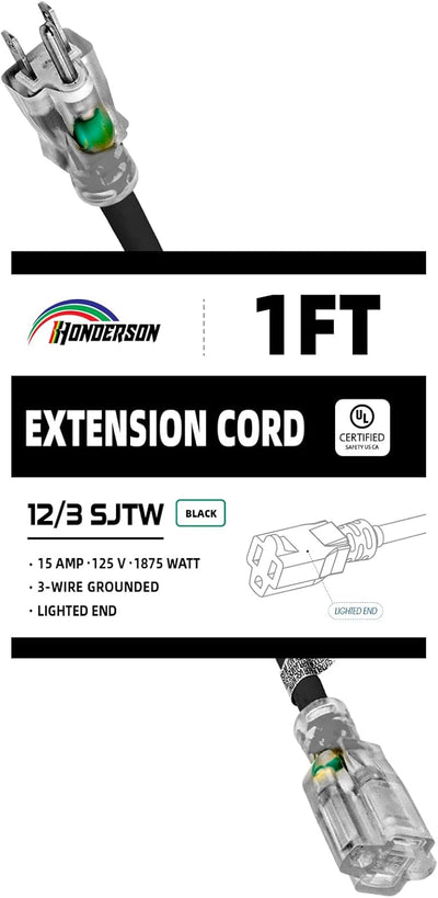 Cable extensión 12/3 SJTW 15A negro 3 clavijas