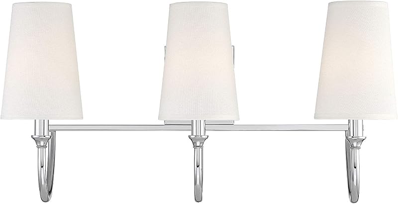 Lámpara pared moderna tela blanca 3 luces 12x24" níquel