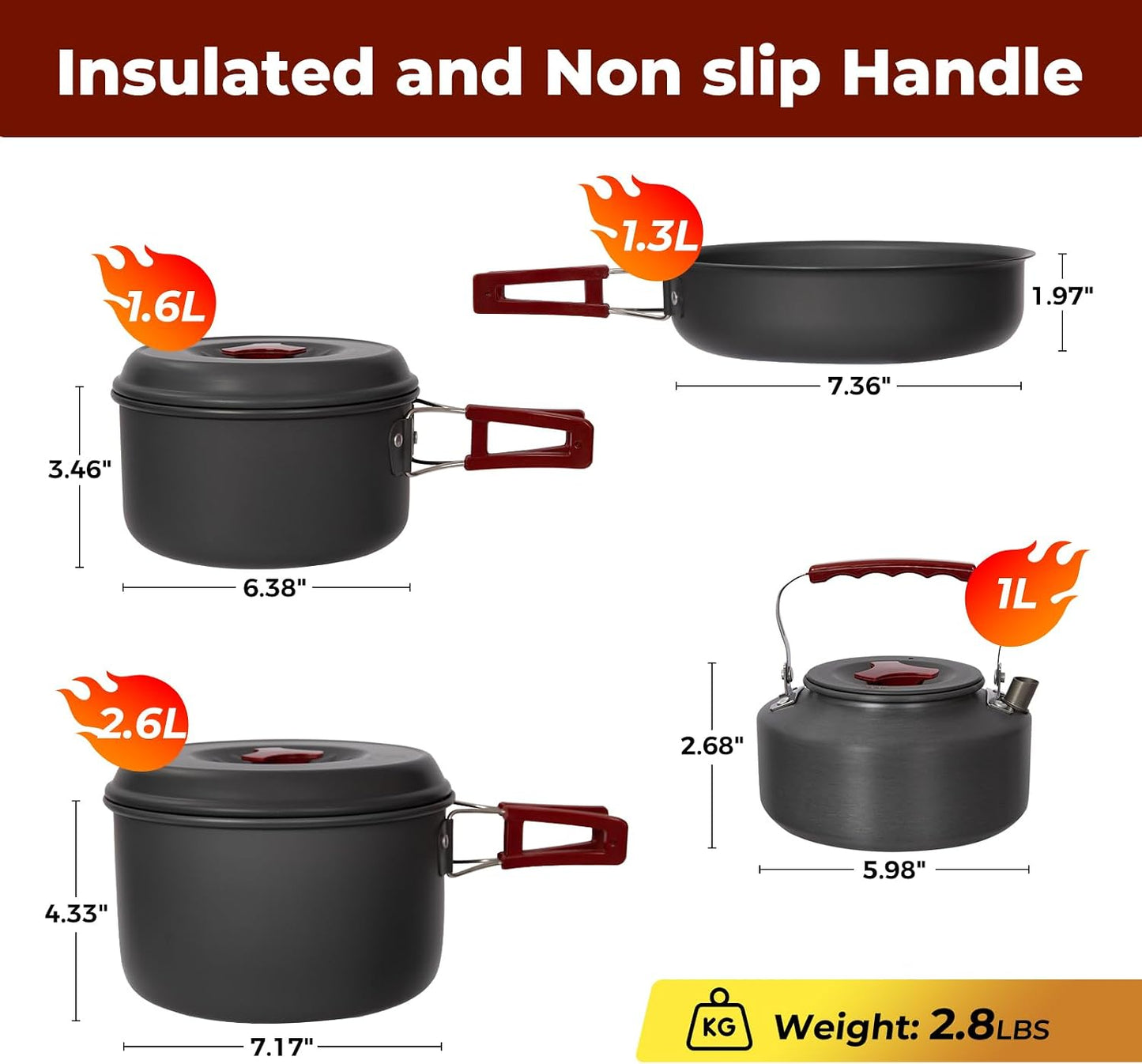 Set cocina camping 4 pzas tetera olla sartén cuenco