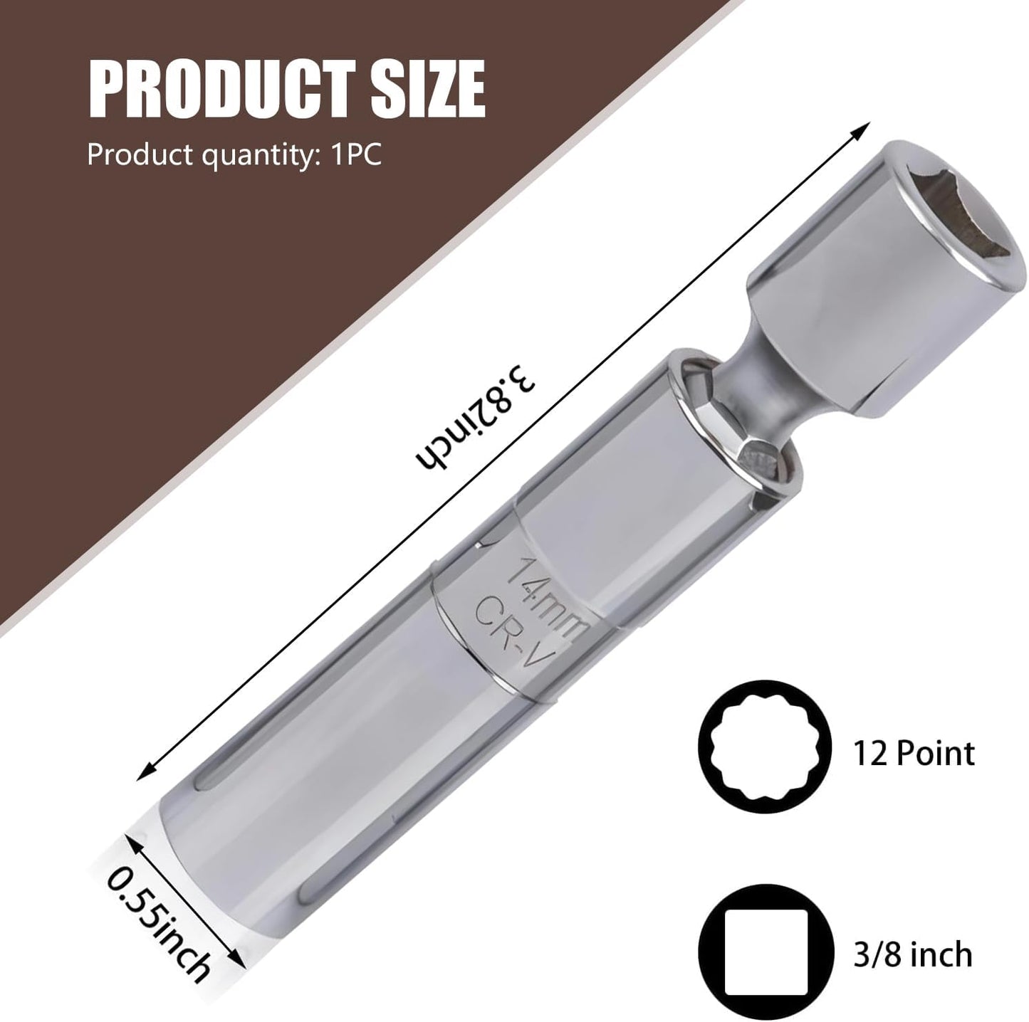 Enchufe bujía 0.55pulg 3/8 ultrafino universal