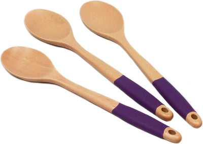 Set cucharas madera mango silicona 14pulg color morado
