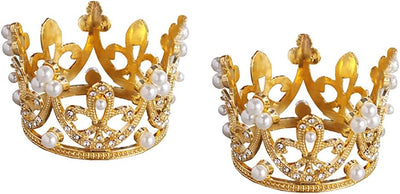 2 Pzas Tiara Perlas Dorado Decoración Pasteles