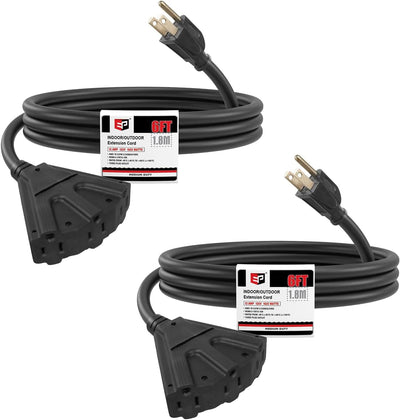 2 Cables Extensión Exterior 6ft 3 Tomas Negro SJTW 16/3