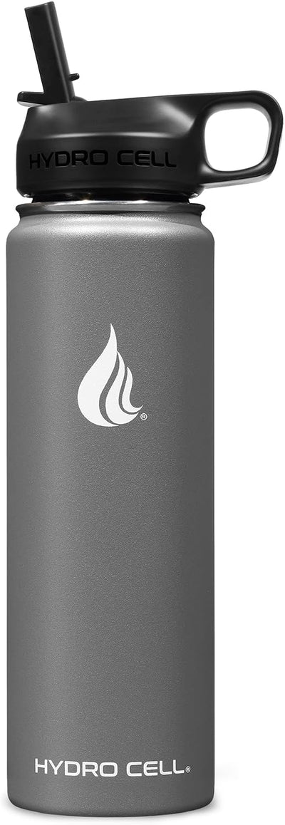 Botella agua acero inox con pajilla termo 24oz color gris