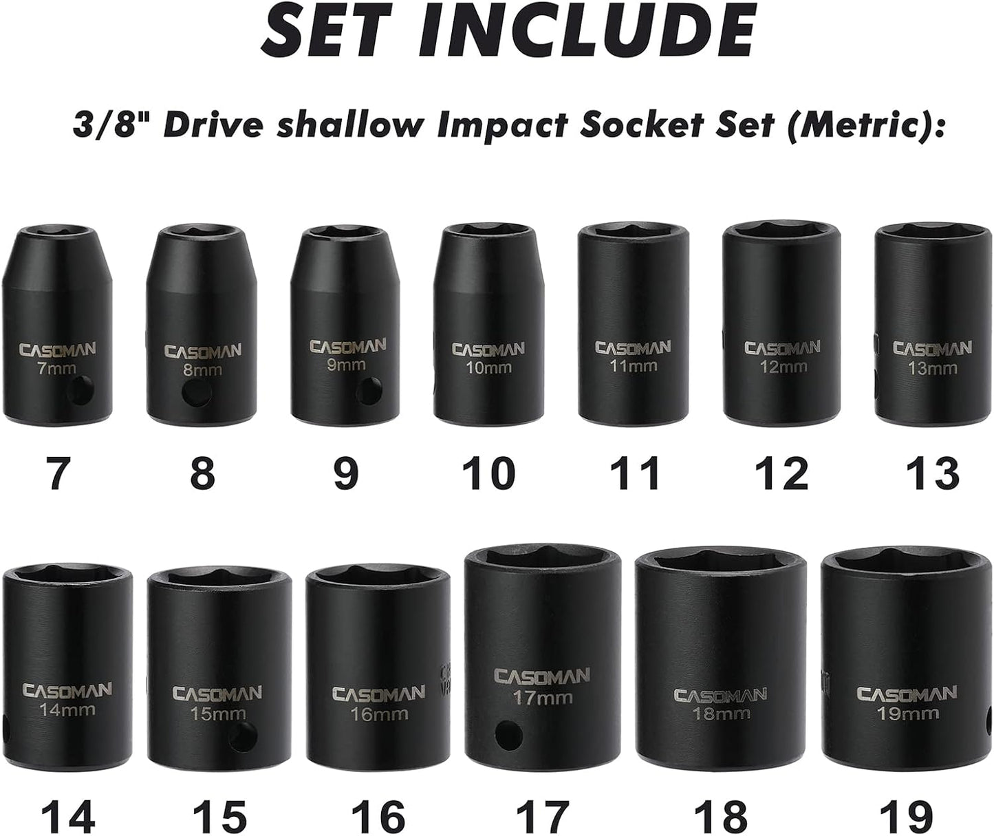Set 13 Pzas Llaves Impacto 3/8" 7-19mm Estuche Moldeado