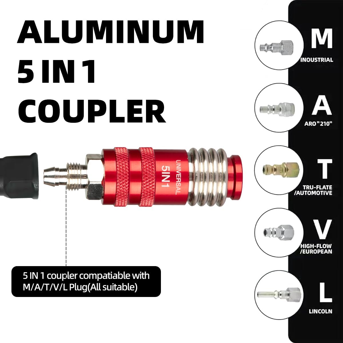 Acoplador universal 5en1 para manguera aire FNPT 1/4pulg