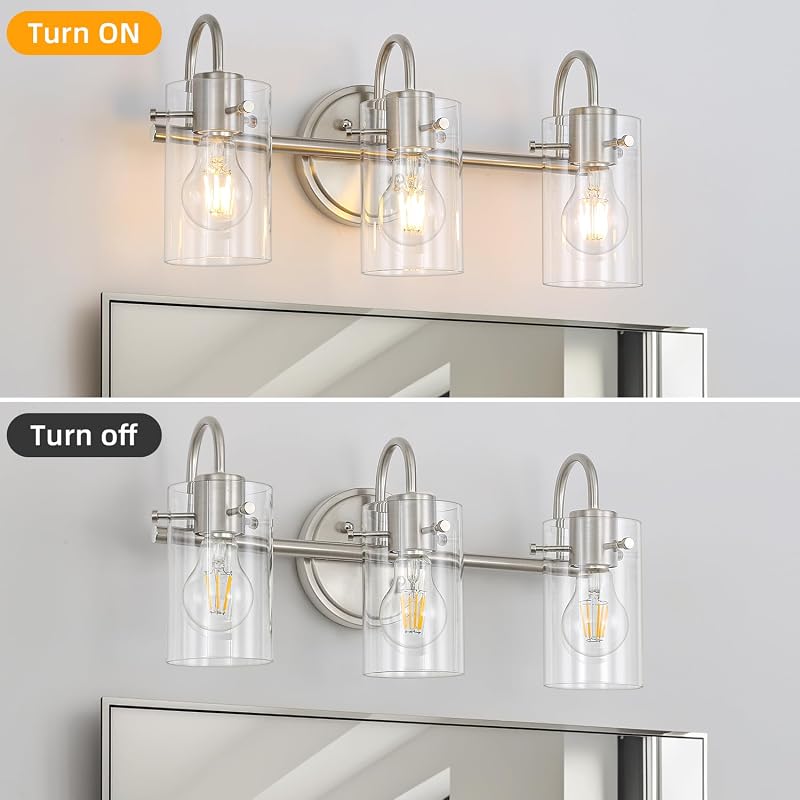 Lámpara tocador 3 luces níquel cepillado vidrio transparente