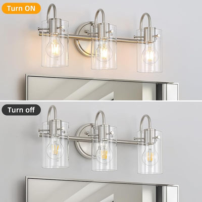 Lámpara tocador 3 luces níquel cepillado vidrio transparente