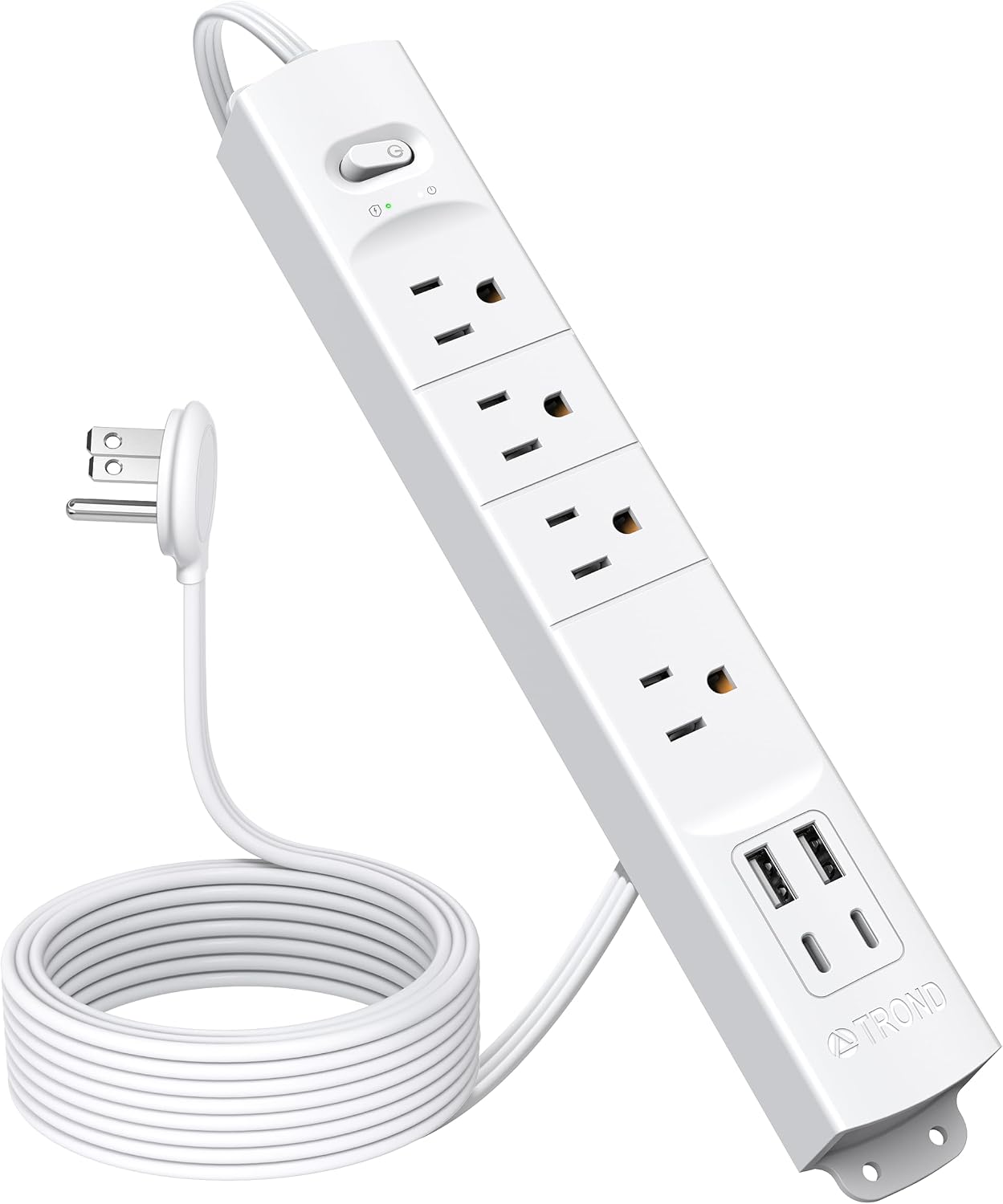 Tira enchufe plano con cable USB 10ft 2 USB C y 2 USB A