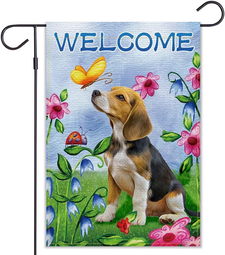 Bandera jardín perro bienvenida doble cara 12.5x18pulg