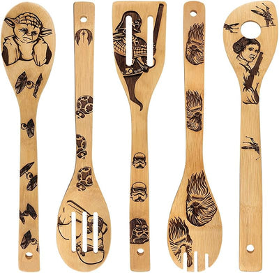 Set 5 Cucharas Bambú Natural Quemadas Regalo Cocina