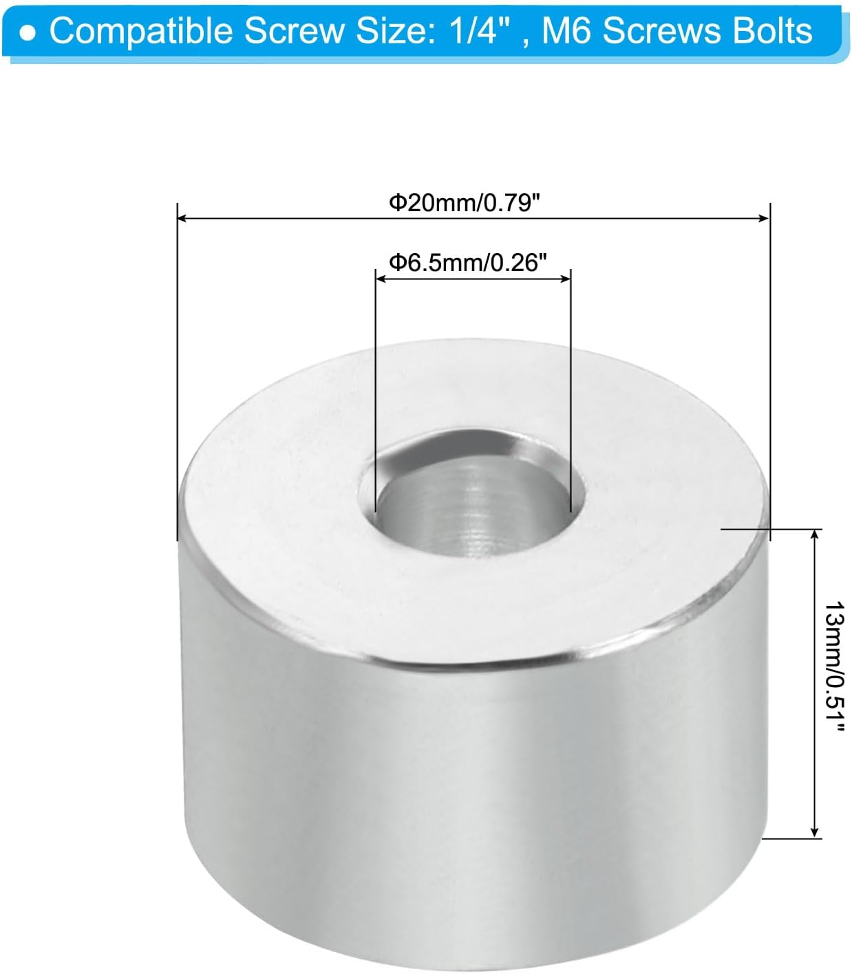 Espaciadores aluminio M6 redondo 0.256x0.787pulg