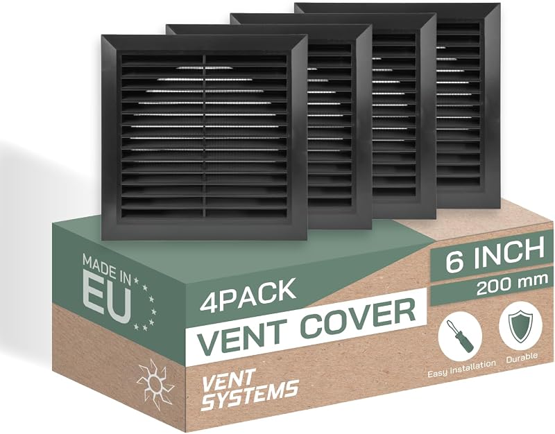 4 Cubiertas ventilación baño 8x8 negra 150