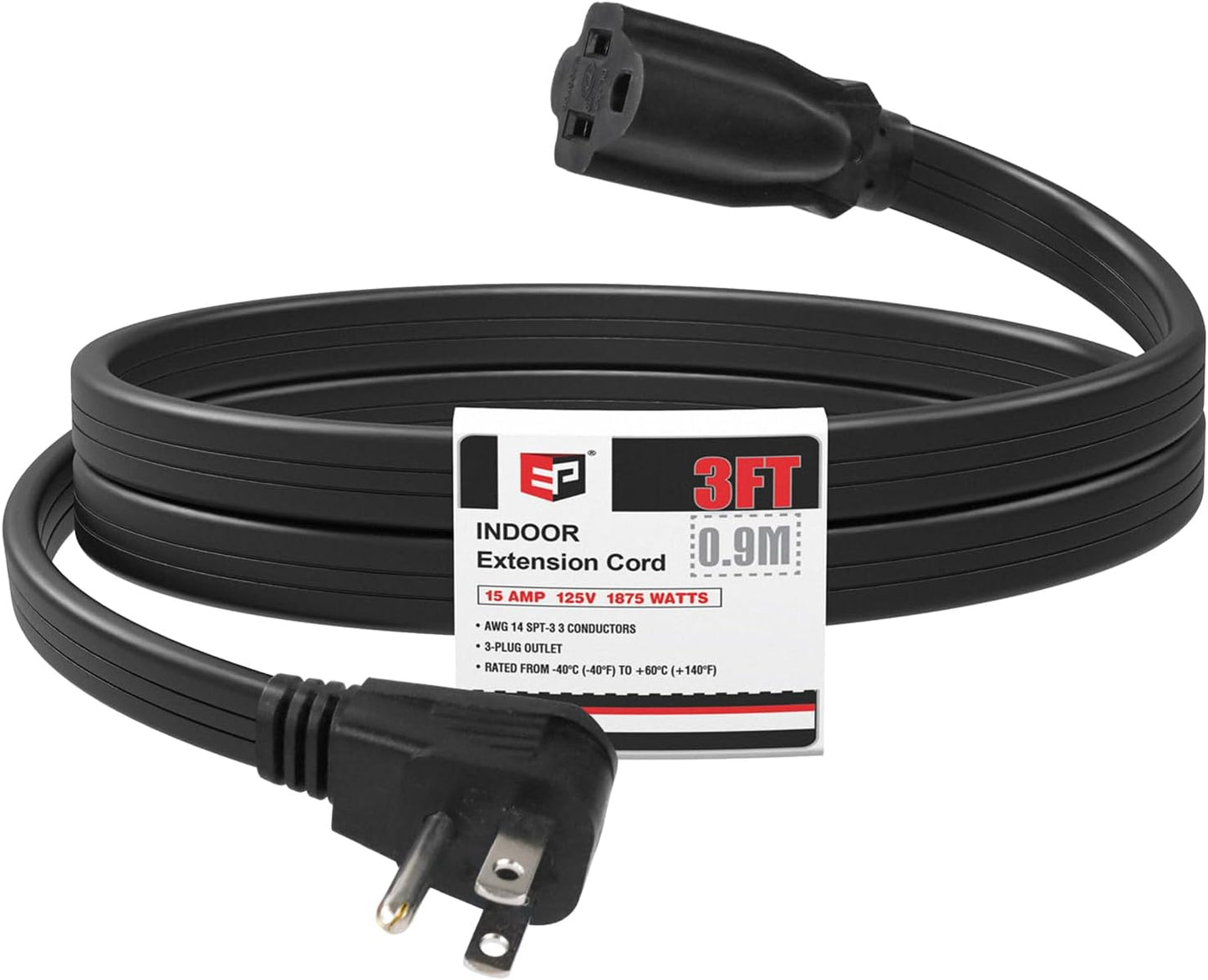 Cable extensión 3ft 3 clavijas con tierra para electrodomésticos