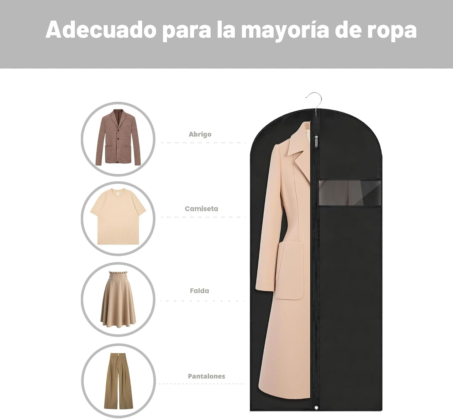 Bolsas colgar ropa 45" para traje viaje set 2 negro