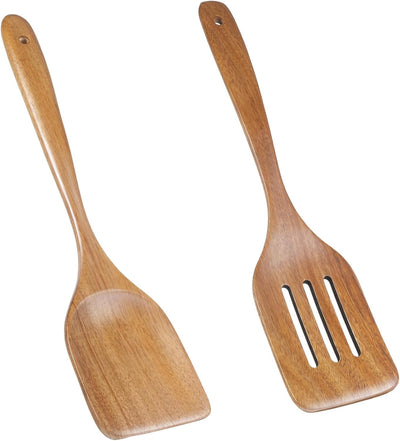 Set 2 Espátulas Planas Madera y Volteador Antiarañazos