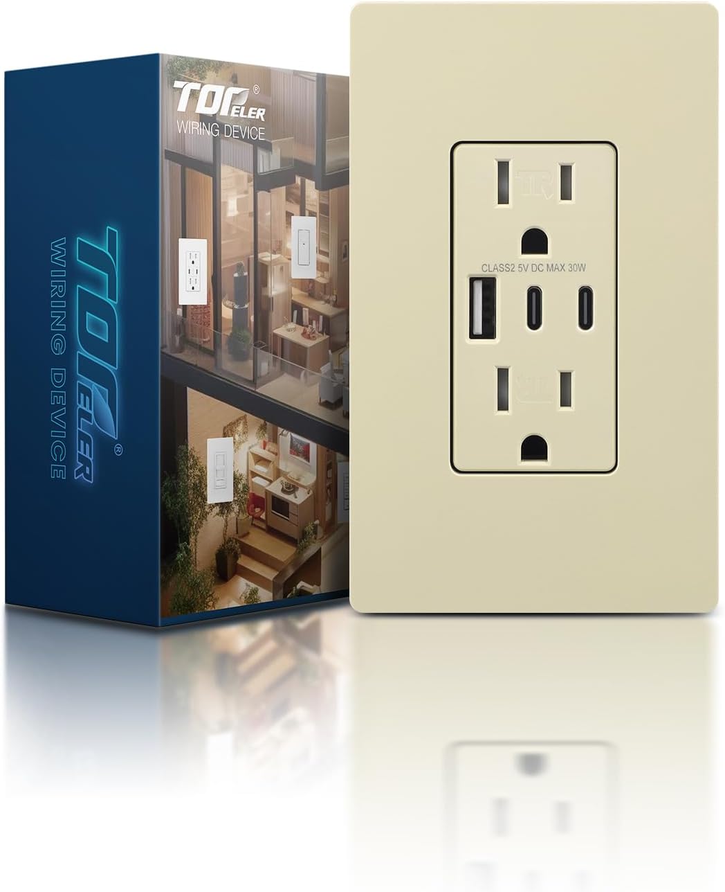 Toma corriente USB pared 30W 3 puertos A y C 15A resistente