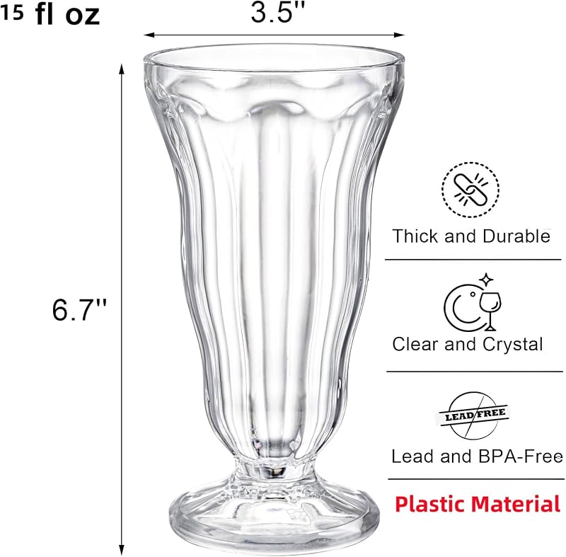 6 Vasos Acrílicos 15oz para Batido Helado Fiestas
