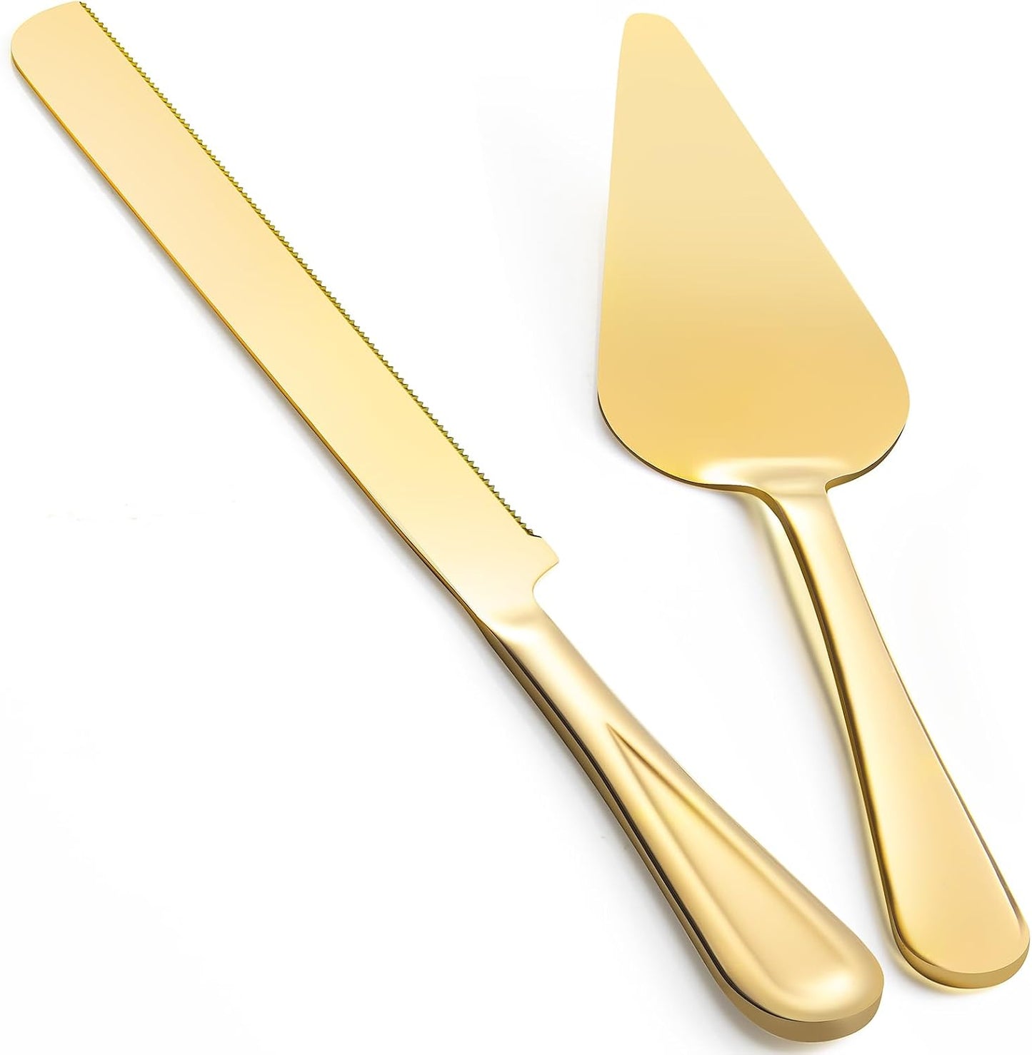 Juego corte pastel 13pulg dorado con cuchillo servidor ondulado