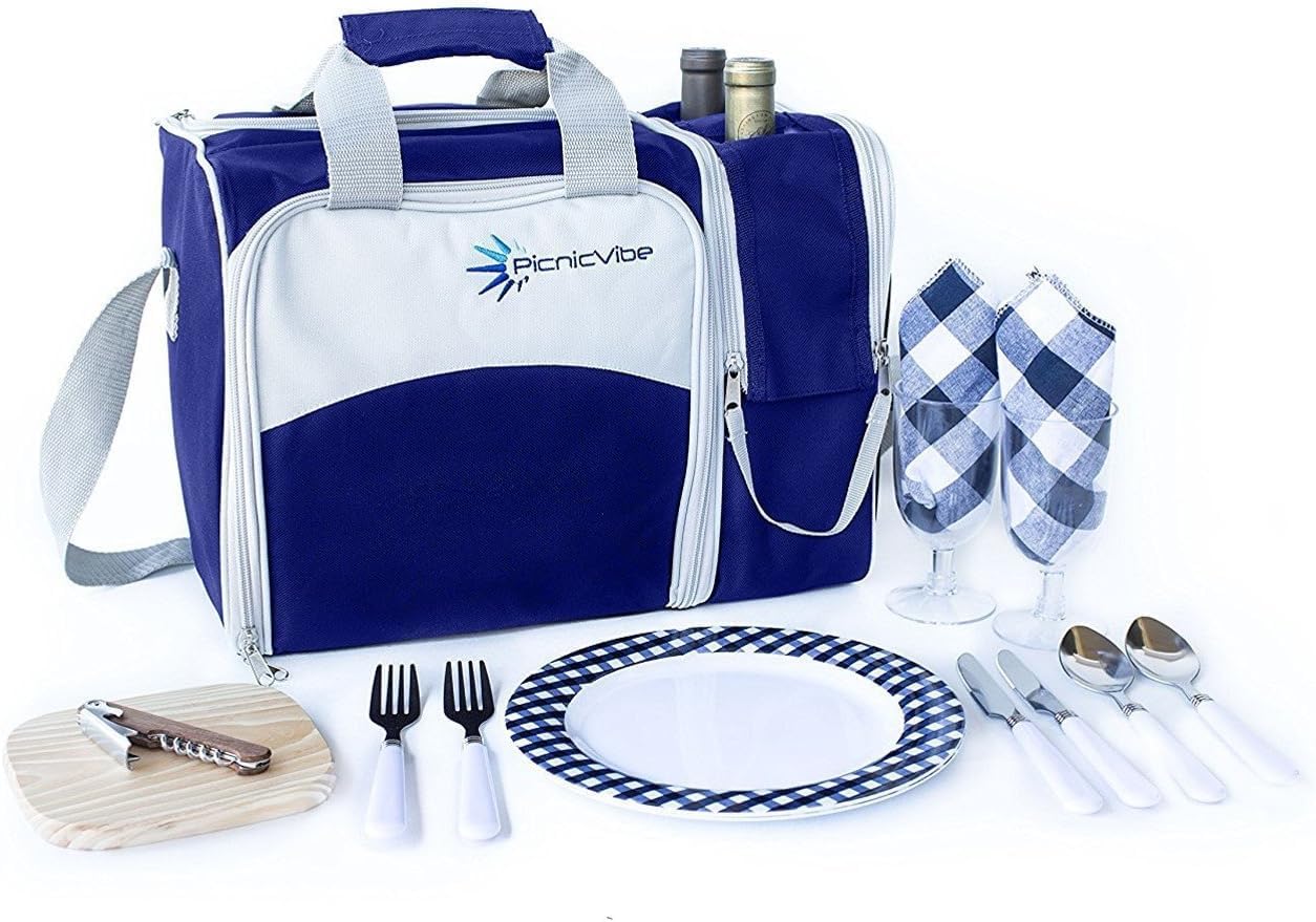Set cestas picnic con bolsa térmica soporte botella vino