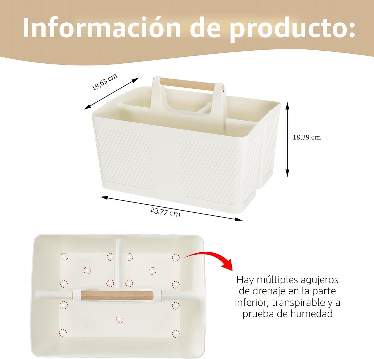 Organiz. ducha portátil con asa resistente al óxido blanco