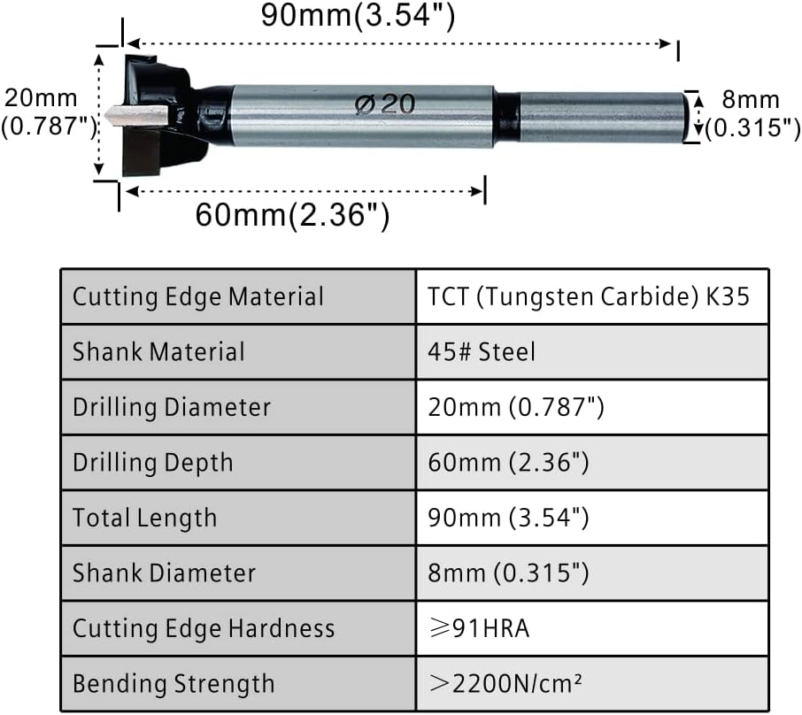 Brocas Forstner 20mm carburo tungsteno taladro madera