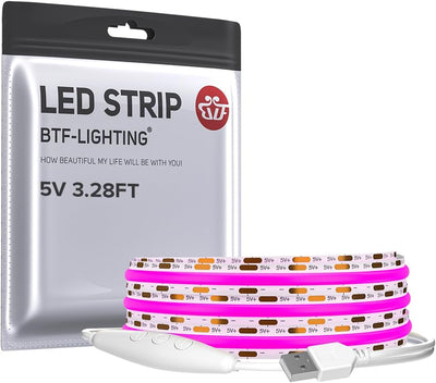 Tira luces LED COB USB 320 LED morado 3.28pies flexible