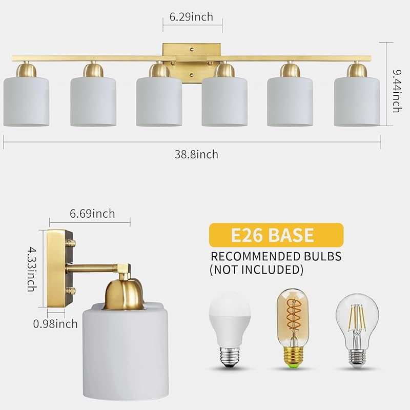 Lámpara tocador baño 6 luces doradas 38" espejo sala