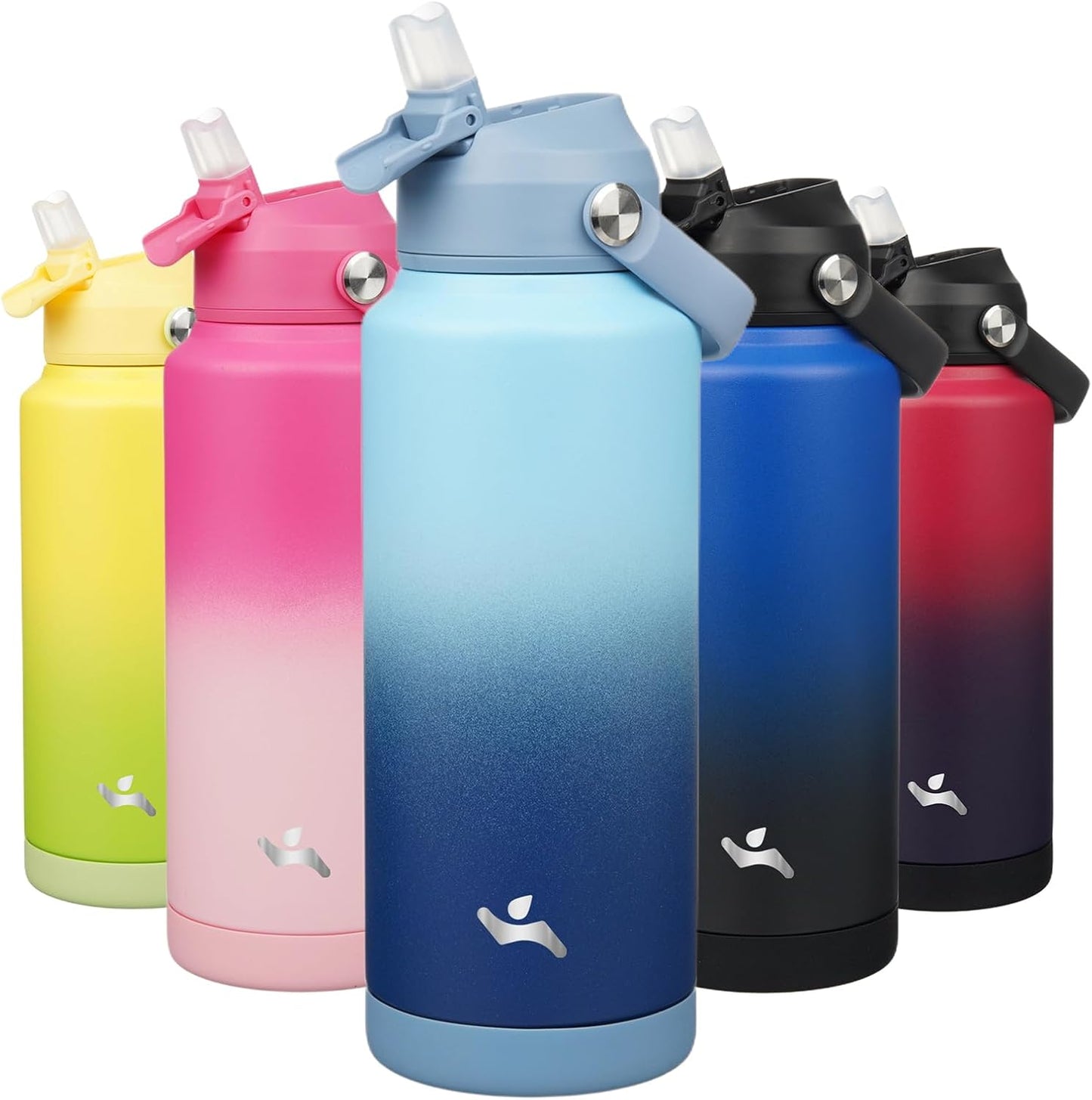Botella agua acero inox al vacío 32oz con popote color cielo