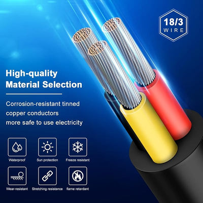 Cable eléctrico 18/3 50ft cobre estañado PVC trenzado negro