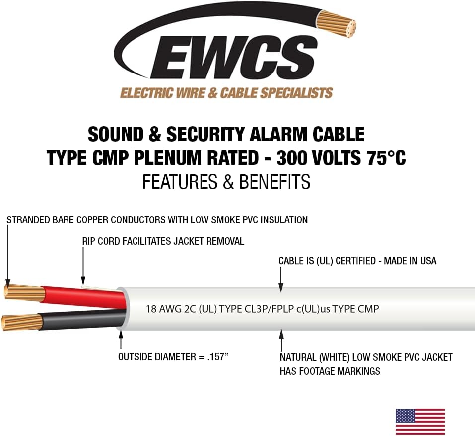 Cable seguridad sonido 18 AWG 2/C 1000pies Plenum Str CMP